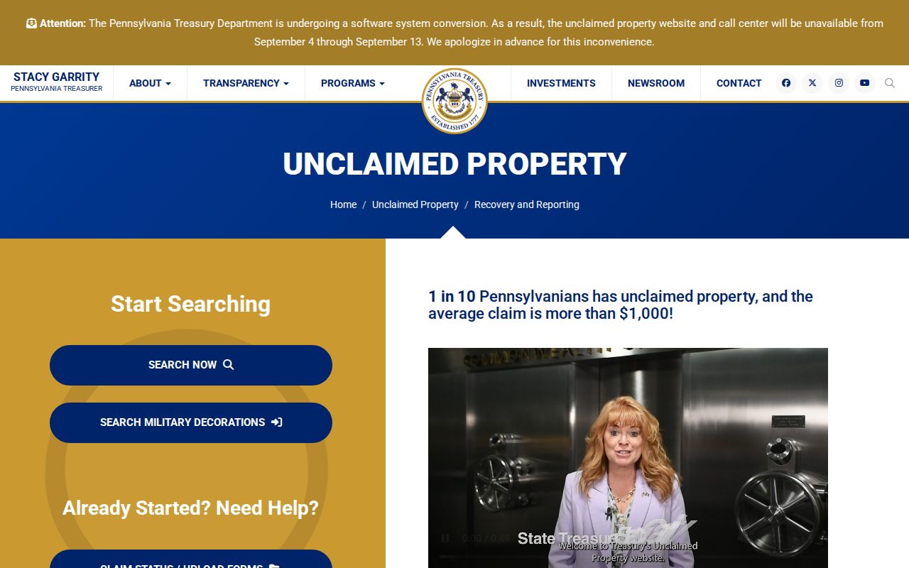 Westmoreland County residents directory Pennsylvania unclaimed property search