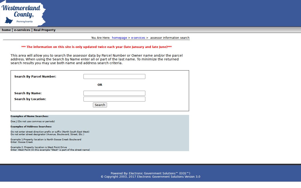Westmoreland County residents directory real property search form