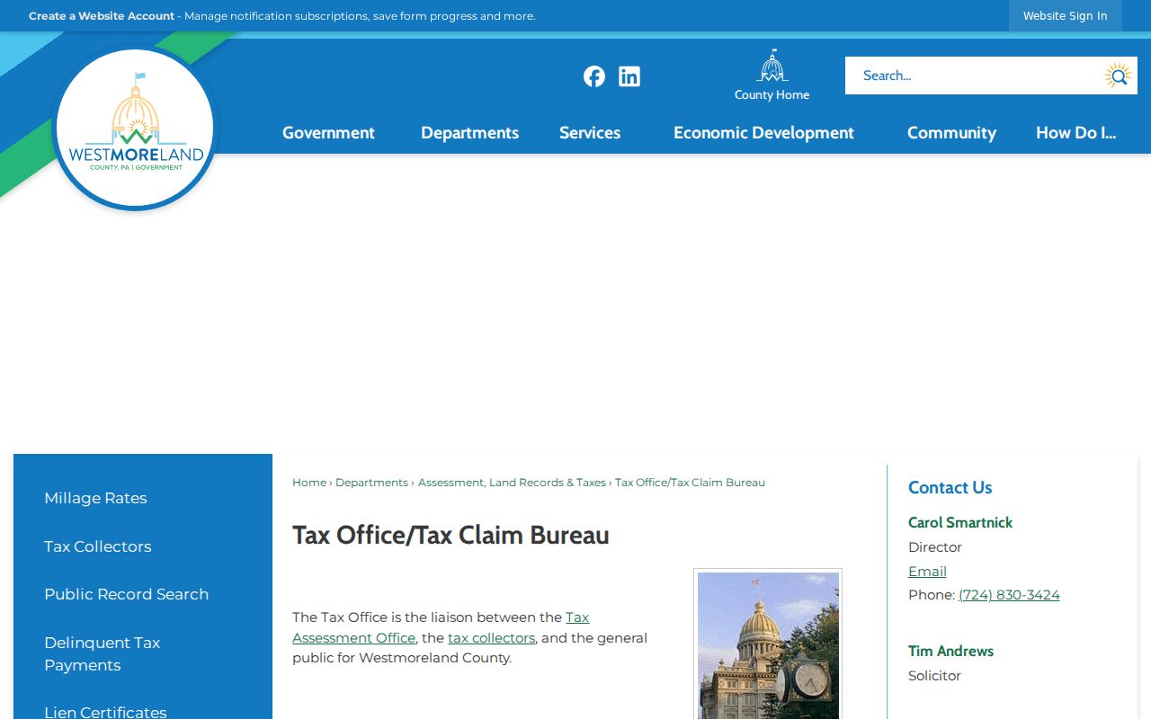 Westmoreland County neighbors Tax Office and Tax Claim Bureau page
