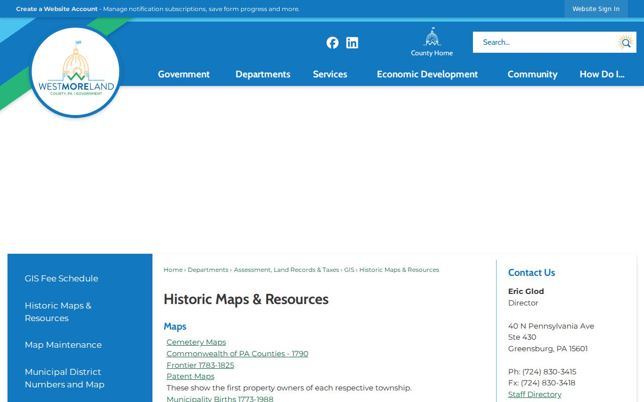 Westmoreland County previous residents historic maps resource page