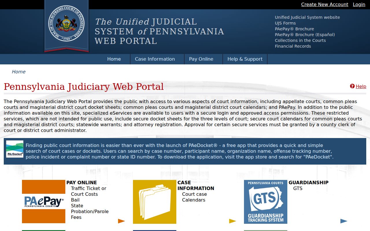 Westmoreland County resident lookup through the Pennsylvania UJS case search
